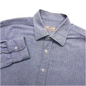 Canali‎ Shirt Mens L Blue Button Down Long Sleeve Made In Italy Dress Cotton